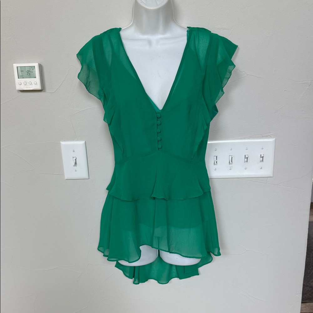Chelsea28 Emerald Ruffle Blouse